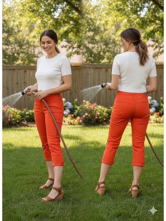 LEVI'S Women's Size 6 Orange Capri Jeans Pants Stretch Cuffed Hem - Picture 1 of 7